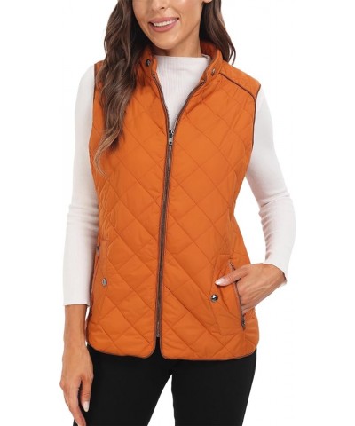 Women Padded Vest Stand Collar Zip Up Trendy Puffer Lightweight Quilted Vest Brownish Yellow $20.68 Vests