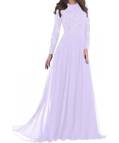 Long Sleeve Mother of The Bride Dress for Wedding Lace Appliques Chiffon A Line Formal Evening Party Gown for Women Lavender ...