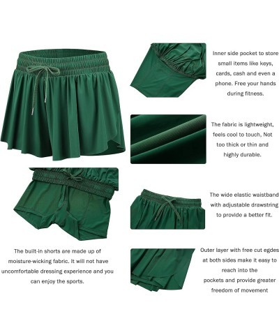 Womens 3 Pack Athletic Running Shorts with Inner Pockets Spandex Liner High Waist 2 in 1 Gym Skort Skirt Apple Green Purple C...