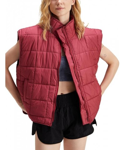 Women's Warm Quilted Puffer Vest Stand Collar Sleeveless Zip Up Padded Gilet Jacket Dark Red $6.00 Vests