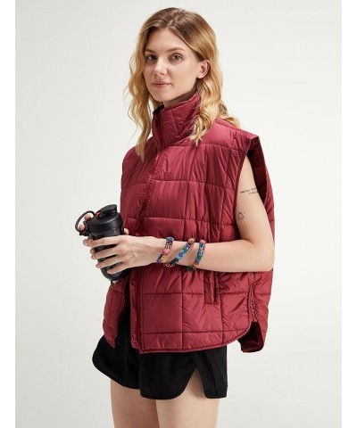 Women's Warm Quilted Puffer Vest Stand Collar Sleeveless Zip Up Padded Gilet Jacket Dark Red $6.00 Vests