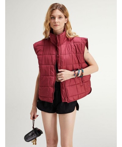 Women's Warm Quilted Puffer Vest Stand Collar Sleeveless Zip Up Padded Gilet Jacket Dark Red $6.00 Vests