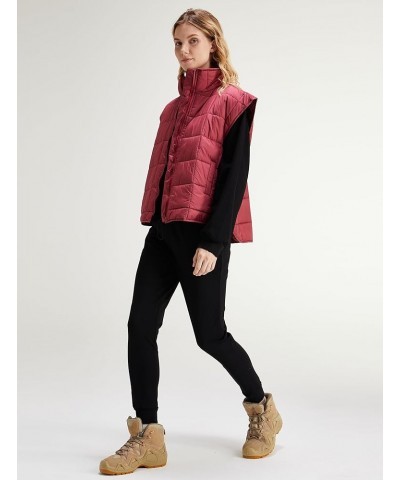 Women's Warm Quilted Puffer Vest Stand Collar Sleeveless Zip Up Padded Gilet Jacket Dark Red $6.00 Vests