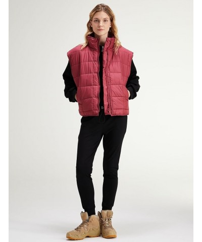 Women's Warm Quilted Puffer Vest Stand Collar Sleeveless Zip Up Padded Gilet Jacket Dark Red $6.00 Vests