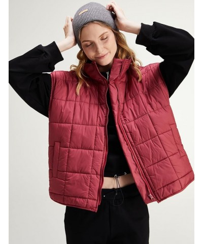 Women's Warm Quilted Puffer Vest Stand Collar Sleeveless Zip Up Padded Gilet Jacket Dark Red $6.00 Vests