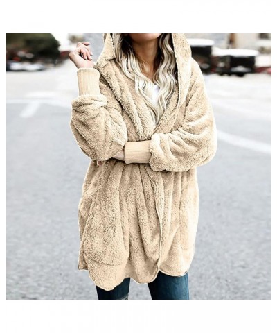 Womens Long Sleeve Winter Open Front Fleece Cardigans Fuzzy Hooded Sweater Chunky Fashion Outwear with Pockets 07 Beige $7.40...