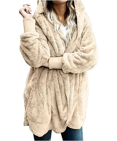 Womens Long Sleeve Winter Open Front Fleece Cardigans Fuzzy Hooded Sweater Chunky Fashion Outwear with Pockets 07 Beige $7.40...