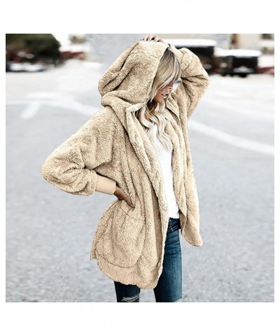 Womens Long Sleeve Winter Open Front Fleece Cardigans Fuzzy Hooded Sweater Chunky Fashion Outwear with Pockets 07 Beige $7.40...