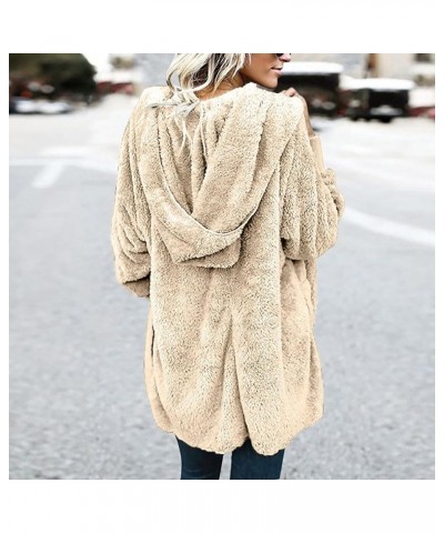 Womens Long Sleeve Winter Open Front Fleece Cardigans Fuzzy Hooded Sweater Chunky Fashion Outwear with Pockets 07 Beige $7.40...