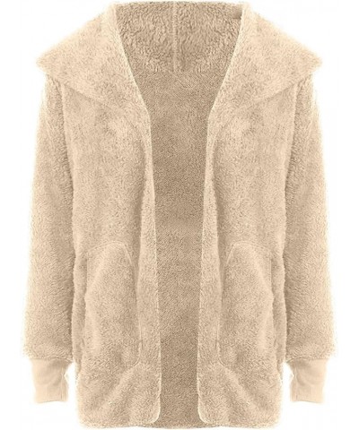 Womens Long Sleeve Winter Open Front Fleece Cardigans Fuzzy Hooded Sweater Chunky Fashion Outwear with Pockets 07 Beige $7.40...