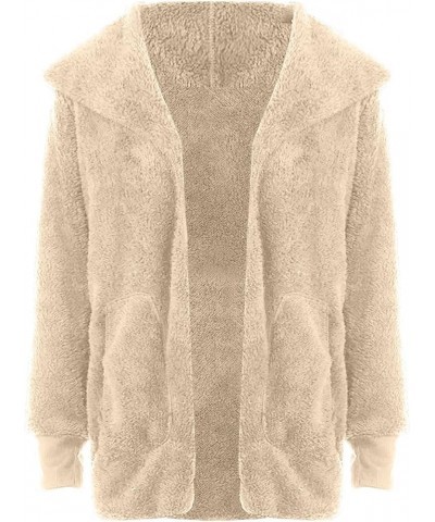 Womens Long Sleeve Winter Open Front Fleece Cardigans Fuzzy Hooded Sweater Chunky Fashion Outwear with Pockets 07 Beige $7.40...