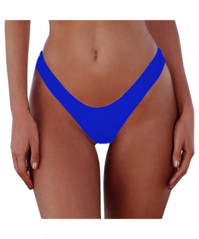 Women's Sexy Cheeky Brazilian Cut Bikini Bottom Solid Low Rise High Leg Thong Swimsuit Bottom Royal Blue $9.66 Swimsuits