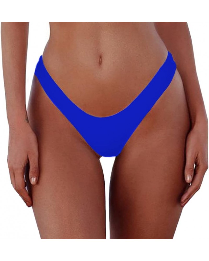 Women's Sexy Cheeky Brazilian Cut Bikini Bottom Solid Low Rise High Leg Thong Swimsuit Bottom Royal Blue $9.66 Swimsuits