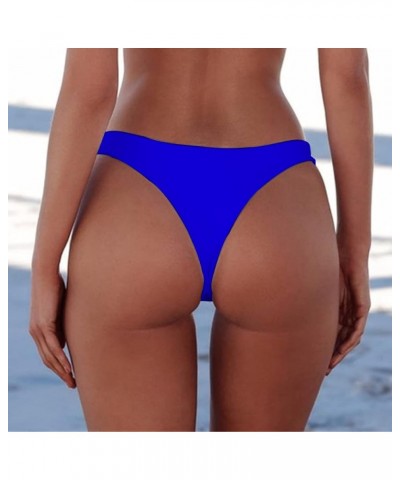 Women's Sexy Cheeky Brazilian Cut Bikini Bottom Solid Low Rise High Leg Thong Swimsuit Bottom Royal Blue $9.66 Swimsuits