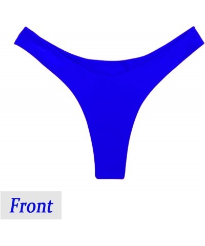 Women's Sexy Cheeky Brazilian Cut Bikini Bottom Solid Low Rise High Leg Thong Swimsuit Bottom Royal Blue $9.66 Swimsuits