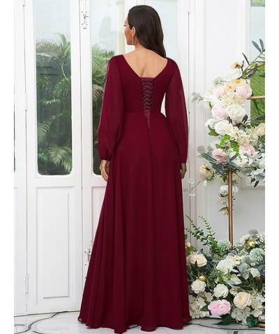 Long Sleeve Bridesmaid Dresses for Wedding Chiffon Pleated V-Neck Empire Waist Formal Dress Wisteria $42.39 Dresses