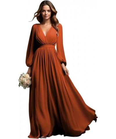 Long Sleeve Bridesmaid Dresses for Wedding Chiffon Pleated V-Neck Empire Waist Formal Dress Wisteria $42.39 Dresses