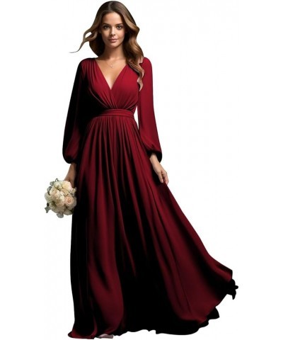 Long Sleeve Bridesmaid Dresses for Wedding Chiffon Pleated V-Neck Empire Waist Formal Dress Wisteria $42.39 Dresses