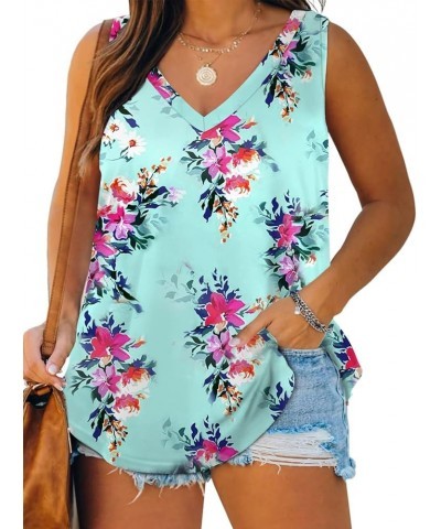 Womens-Plus-Size-Tank-Tops Summer V Neck Shirts Casual Sleeveless Loose Fit Tees Tunic 01_fl043 $17.31 Tanks