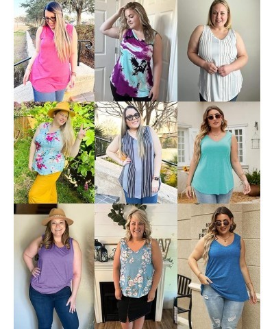 Womens-Plus-Size-Tank-Tops Summer V Neck Shirts Casual Sleeveless Loose Fit Tees Tunic 01_fl043 $17.31 Tanks