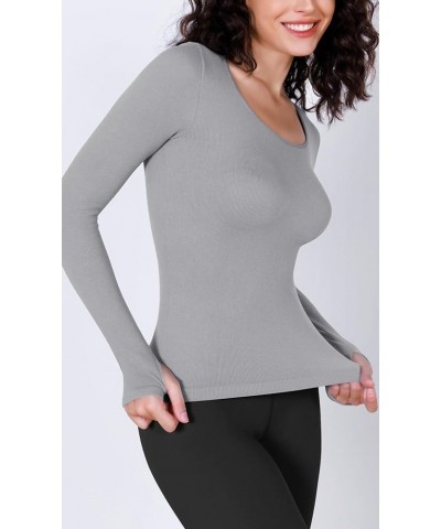 2-Pack Seamless Long Sleeve Tops with Thumb Hole for Women Round Neck Ribbed Tee Workout Yoga Shirts Black+gray $12.41 Active...