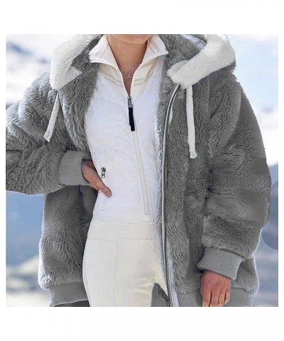 Sherpa Jacket Women Fashion Plus Size Open Front Coats with Hood Long Sleeve Fuzzy Fleece Zip Up Outerwear Dark Gray $12.42 J...