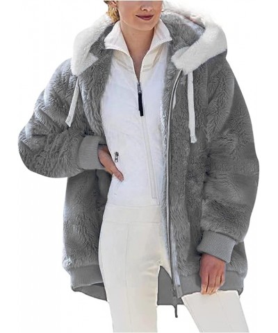 Sherpa Jacket Women Fashion Plus Size Open Front Coats with Hood Long Sleeve Fuzzy Fleece Zip Up Outerwear Dark Gray $12.42 J...