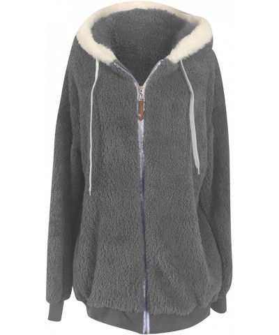 Sherpa Jacket Women Fashion Plus Size Open Front Coats with Hood Long Sleeve Fuzzy Fleece Zip Up Outerwear Dark Gray $12.42 J...