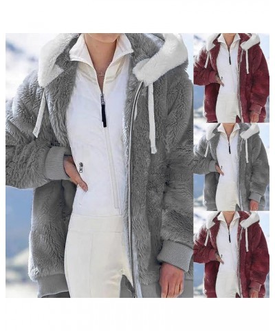 Sherpa Jacket Women Fashion Plus Size Open Front Coats with Hood Long Sleeve Fuzzy Fleece Zip Up Outerwear Dark Gray $12.42 J...