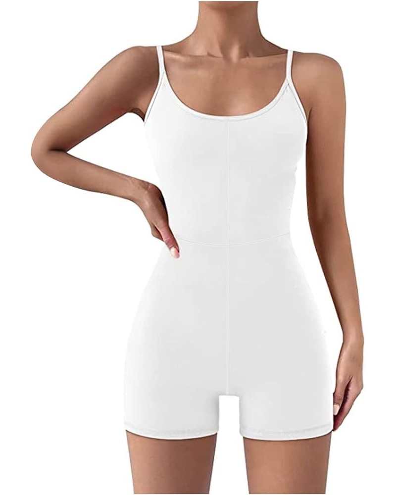 Womens Overalls Sexy Spaghetti Strap Bodycon Stretch Jumpsuit U Neck One-Piece Short Romper Yoga Slim Fitted Pants A1_white $...