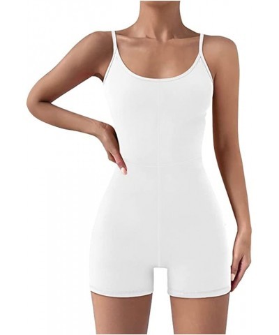 Womens Overalls Sexy Spaghetti Strap Bodycon Stretch Jumpsuit U Neck One-Piece Short Romper Yoga Slim Fitted Pants A1_white $...