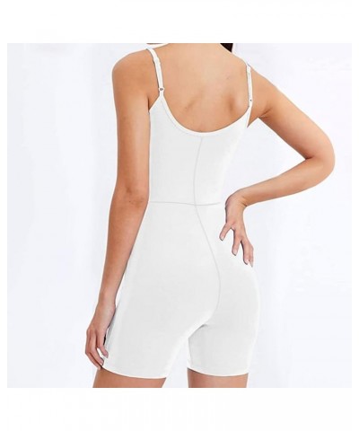 Womens Overalls Sexy Spaghetti Strap Bodycon Stretch Jumpsuit U Neck One-Piece Short Romper Yoga Slim Fitted Pants A1_white $...