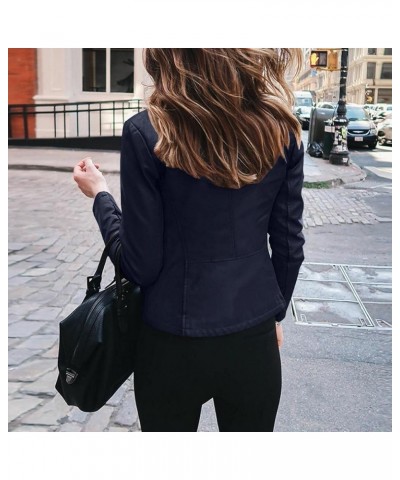 Black Leather Jacket Women Full Zip Snap Stand Collar Long Sleeve Short Cardigan Slim Jacket Zip Up Motorcycle Black Dark Blu...