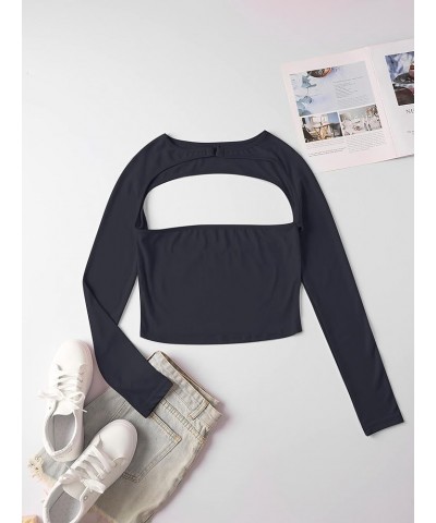 Women's Cut Out Long Sleeve Crop Top Sexy Going Out Tops Shirt Grey $11.28 T-Shirts