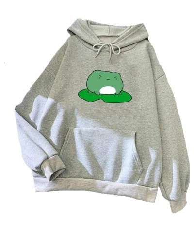 Women's Cute Hooded Sweatshirts Cartoon Frog Print Long Sleeve Hoodie Pullover Drawstring Tops Lotus Leaf-grey28 $14.30 Hoodi...