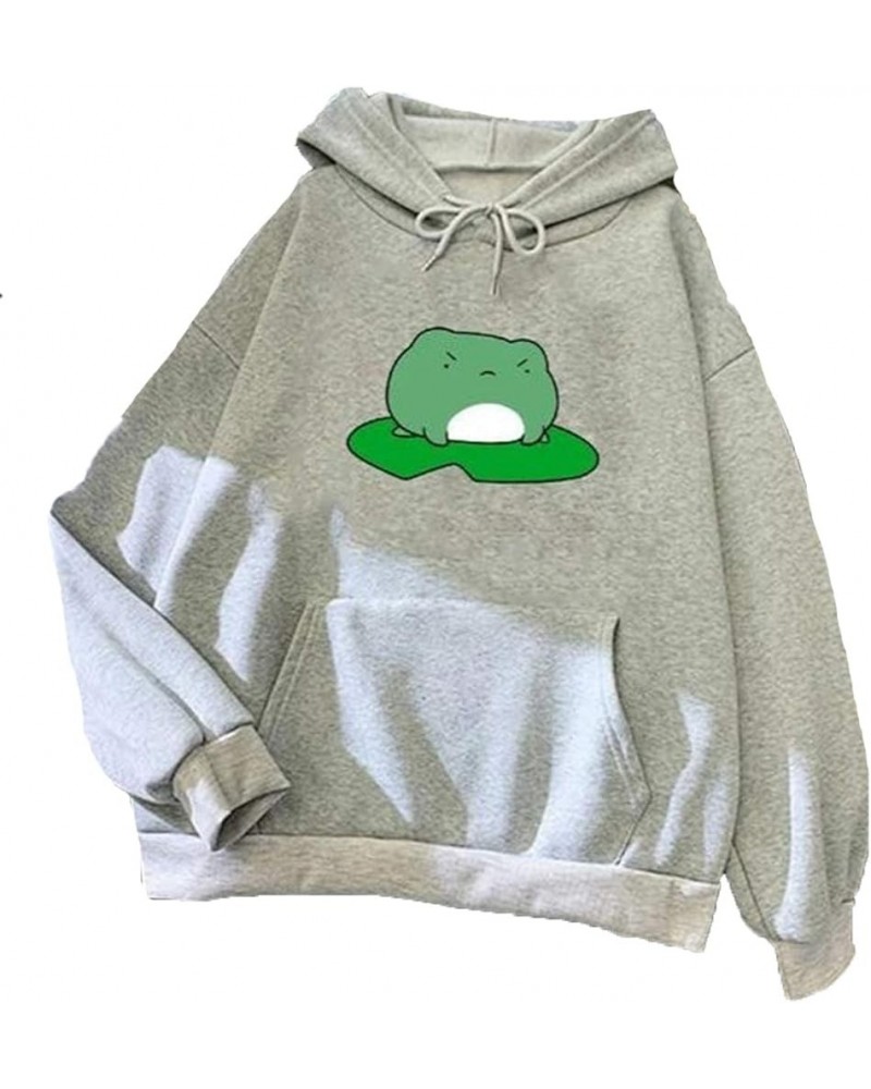 Women's Cute Hooded Sweatshirts Cartoon Frog Print Long Sleeve Hoodie Pullover Drawstring Tops Lotus Leaf-grey28 $14.30 Hoodi...