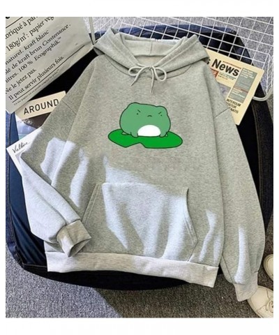 Women's Cute Hooded Sweatshirts Cartoon Frog Print Long Sleeve Hoodie Pullover Drawstring Tops Lotus Leaf-grey28 $14.30 Hoodi...