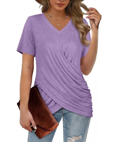 Womens Summer Tops Dressy Twist Front V Neck T Shirts for Women Short Sleeve 04h-purple $13.99 T-Shirts