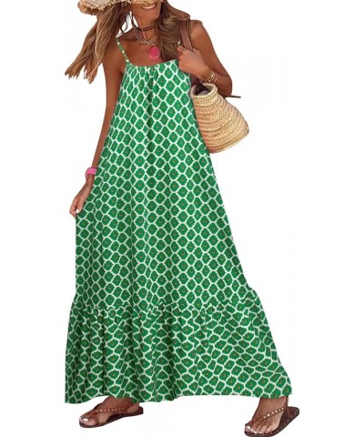 Women's Maxi Boho Dress Summer Floral V-Neck Puff Short Sleeve Flowy Midi Long Dress Bohemian Sundress Beachwear Light Green ...