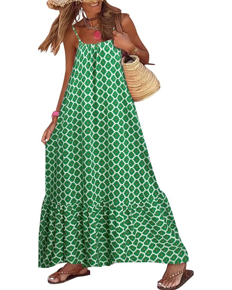 Women's Maxi Boho Dress Summer Floral V-Neck Puff Short Sleeve Flowy Midi Long Dress Bohemian Sundress Beachwear Light Green ...