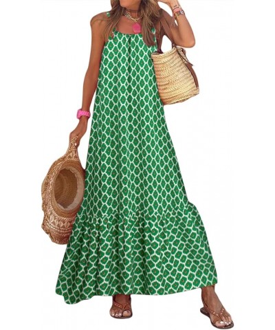 Women's Maxi Boho Dress Summer Floral V-Neck Puff Short Sleeve Flowy Midi Long Dress Bohemian Sundress Beachwear Light Green ...