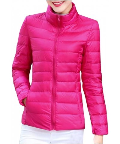 Women's Quilted Puffer Jacket Long Sleeve Full Zipper Coat Lightweight Packable Down Jacket Winter Outerwear Hot Pink-1 $6.59...