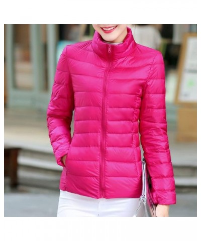 Women's Quilted Puffer Jacket Long Sleeve Full Zipper Coat Lightweight Packable Down Jacket Winter Outerwear Hot Pink-1 $6.59...