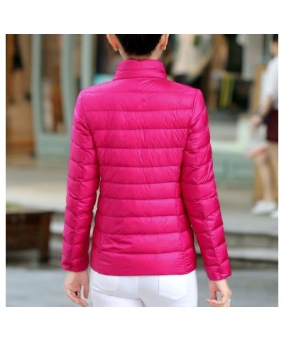 Women's Quilted Puffer Jacket Long Sleeve Full Zipper Coat Lightweight Packable Down Jacket Winter Outerwear Hot Pink-1 $6.59...