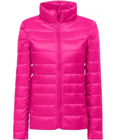 Women's Quilted Puffer Jacket Long Sleeve Full Zipper Coat Lightweight Packable Down Jacket Winter Outerwear Hot Pink-1 $6.59...