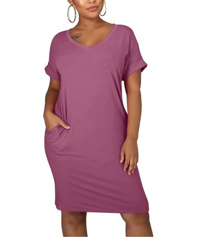 Women's Summer V Neck Short Sleeve Midi Tshirt Dresses Casual Tunic Dress with Pockets Marsala $13.50 Dresses