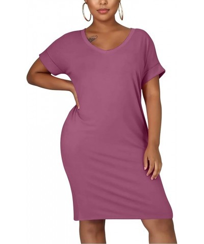 Women's Summer V Neck Short Sleeve Midi Tshirt Dresses Casual Tunic Dress with Pockets Marsala $13.50 Dresses