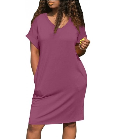 Women's Summer V Neck Short Sleeve Midi Tshirt Dresses Casual Tunic Dress with Pockets Marsala $13.50 Dresses