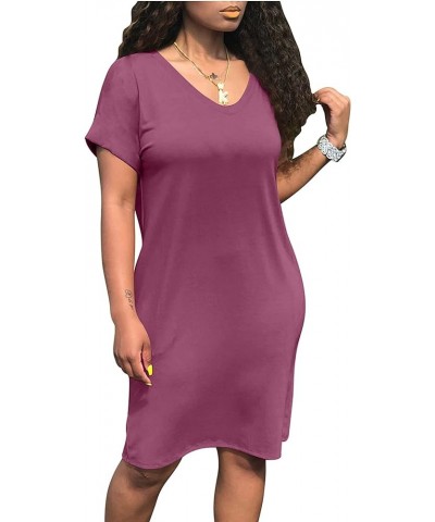 Women's Summer V Neck Short Sleeve Midi Tshirt Dresses Casual Tunic Dress with Pockets Marsala $13.50 Dresses