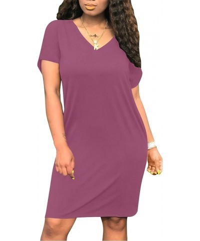 Women's Summer V Neck Short Sleeve Midi Tshirt Dresses Casual Tunic Dress with Pockets Marsala $13.50 Dresses